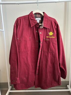 Carhartt Burgundy Button-Up Flannel-Lined Work Shirt